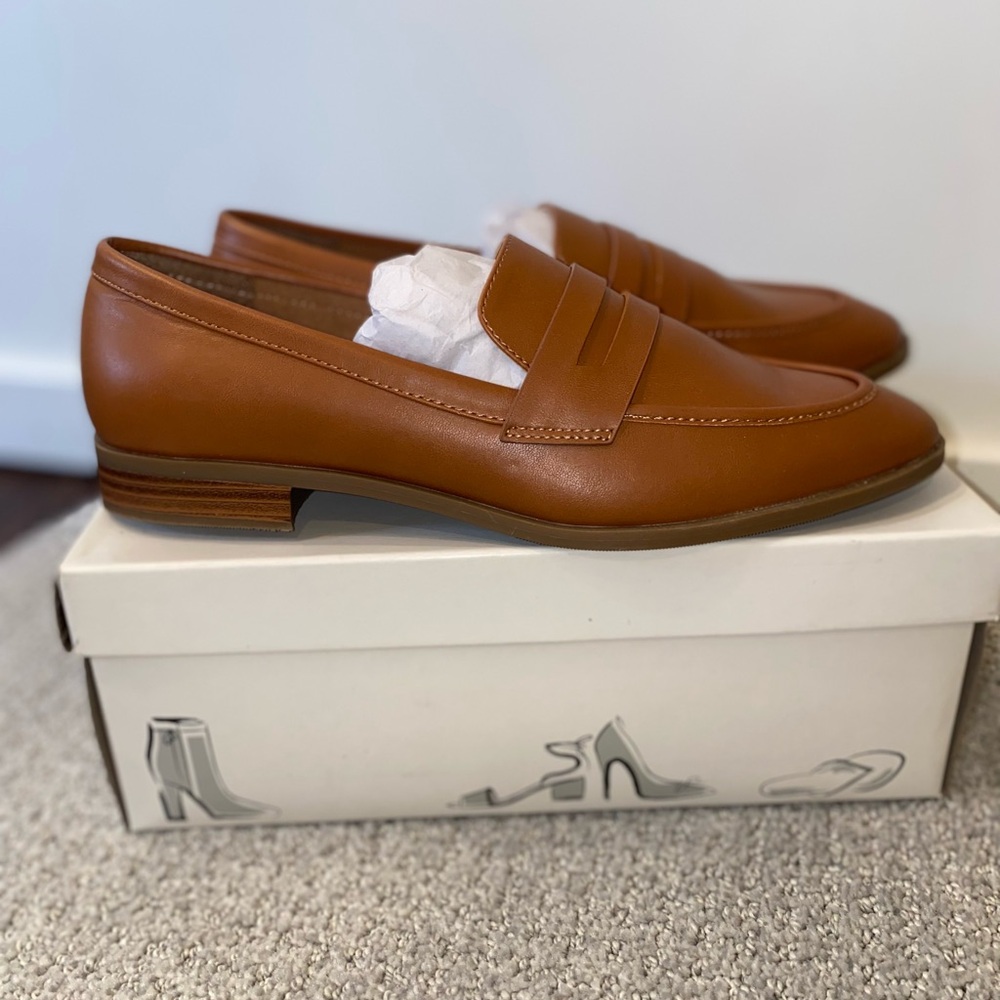 A New Day  Tan Leather Loafers Clover Flate